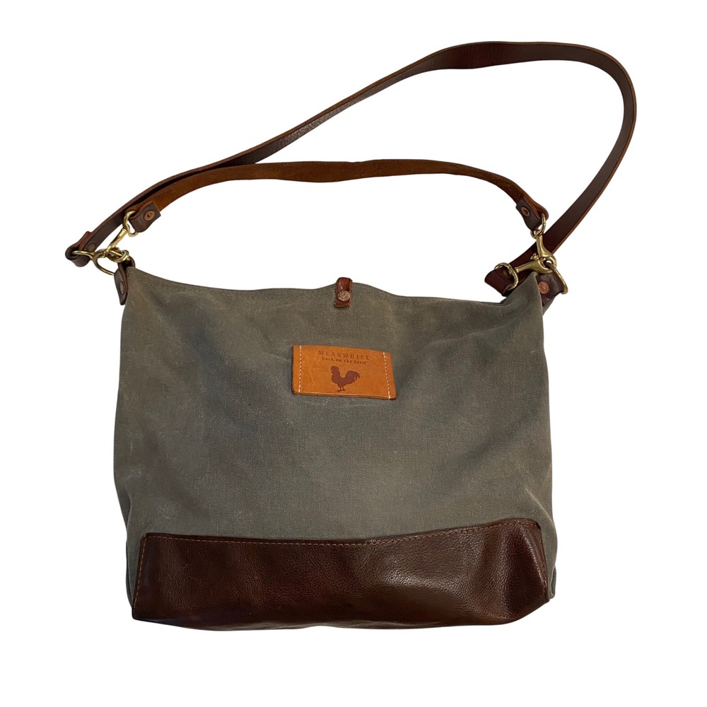 Meanwhile Back on the Farm Waxed Canvas Leather Hobo Bag Olive Green Brown